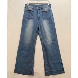 Unbranded Women's Wide Leg Jeans Flare Denim Pants XL Light Wash High Rise